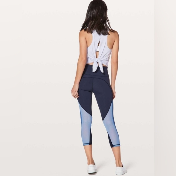 Lululemon Mix & Mesh Crop 21" Midnight In Navy Moroccan Blue/Light Horizon 4 - Picture 9 of 13